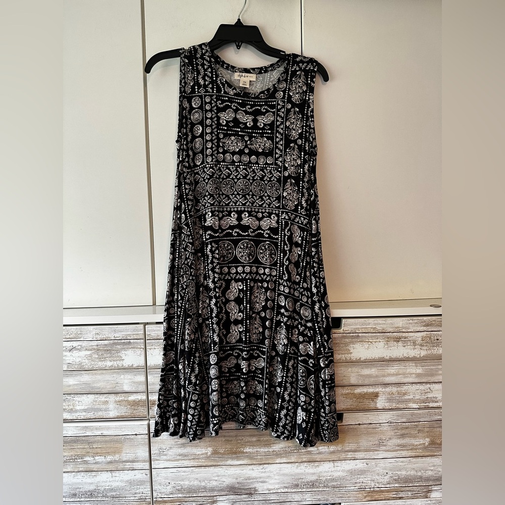 🖤 Style & Co Petite Boho Swing Dress PM Black White Sleeveless